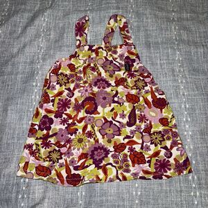 Patagonia Baby Girl Overall Dress Flowers Red Birds Summer Dress Size 12 Month
